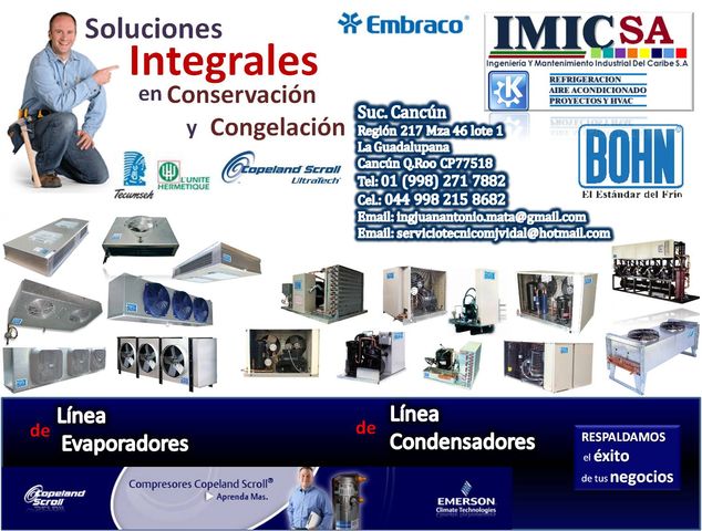 Evaporadoras, condensadoras camaras de conservacion y congelacion , Venta, Servicio y partes